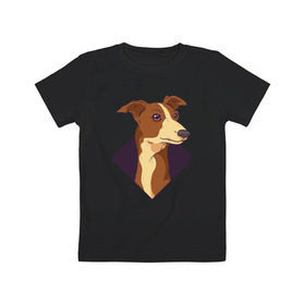 Детская футболка хлопок с принтом Уиппет в Тюмени, 100% хлопок | круглый вырез горловины, полуприлегающий силуэт, длина до линии бедер | Тематика изображения на принте: whippet | собака | собаки | уиппет