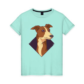 Женская футболка хлопок с принтом Уиппет в Тюмени, 100% хлопок | прямой крой, круглый вырез горловины, длина до линии бедер, слегка спущенное плечо | whippet | собака | собаки | уиппет