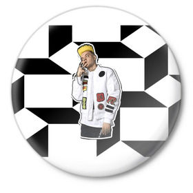 Значок с принтом Элджей в Тюмени,  металл | круглая форма, металлическая застежка в виде булавки | 3d | sayonara boy | группа | квадратики | кубики | лого | логотип | морген | музыка | русский реп | сайонара | элджей
