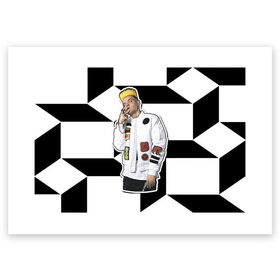 Поздравительная открытка с принтом Сайонара бой в Тюмени, 100% бумага | плотность бумаги 280 г/м2, матовая, на обратной стороне линовка и место для марки
 | 3d | sayonara boy | группа | квадратики | кубики | лого | логотип | морген | музыка | русский реп | сайонара | элджей