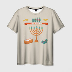 Мужская футболка 3D с принтом Hanukkah в Тюмени, 100% полиэфир | прямой крой, круглый вырез горловины, длина до линии бедер | hanukkah | израиль | подсвечник | праздник | свечи | счастливого | ханука