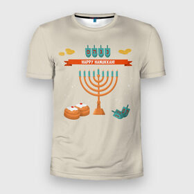 Мужская футболка 3D спортивная с принтом Hanukkah в Тюмени, 100% полиэстер с улучшенными характеристиками | приталенный силуэт, круглая горловина, широкие плечи, сужается к линии бедра | hanukkah | израиль | подсвечник | праздник | свечи | счастливого | ханука