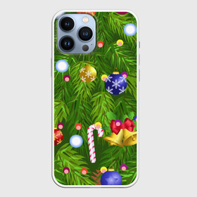 Чехол для iPhone 13 Pro Max с принтом Ёлка новогодняя в Тюмени,  |  | Тематика изображения на принте: гирлянда | ель | иголки | игрушки шарики | костюм | мишура | пихта | праздник | рождество | снеговик | хвоя