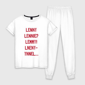 Женская пижама хлопок с принтом Lenny в Тюмени, 100% хлопок | брюки и футболка прямого кроя, без карманов, на брюках мягкая резинка на поясе и по низу штанин | red dead redemption 2 | в баре | ленни | миссия | напились | прикол | рдр | рдр2 | шутка