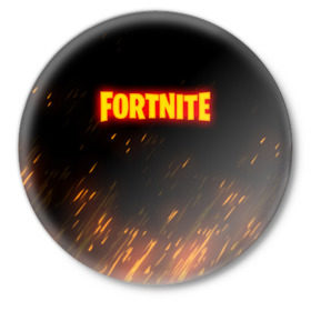 Значок с принтом FORTNITE FIRE в Тюмени,  металл | круглая форма, металлическая застежка в виде булавки | 2019 | armor | armour | cybersport | esport | fire | fortnite | game | llama | logo | броня | игра | киберспорт | лама | симулятор строительства | строительство | фиолетовый | фирменные цвета | фортнайт