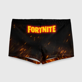 Детские купальные плавки 3D с принтом FORTNITE FIRE в Тюмени, Полиэстер 85%, Спандекс 15% | Слитный крой, подклад по переду изделия, узкие бретели | 2019 | armor | armour | cybersport | esport | fire | fortnite | game | llama | logo | броня | игра | киберспорт | лама | симулятор строительства | строительство | фиолетовый | фирменные цвета | фортнайт