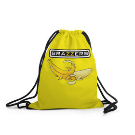 Рюкзак-мешок 3D с принтом Brazzers в Тюмени, 100% полиэстер | плотность ткани — 200 г/м2, размер — 35 х 45 см; лямки — толстые шнурки, застежка на шнуровке, без карманов и подкладки | brazzers | банан | бразерс | логотип | надпись | прикол | юмор