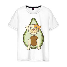 Мужская футболка хлопок с принтом Питбуль Авокадо в Тюмени, 100% хлопок | прямой крой, круглый вырез горловины, длина до линии бедер, слегка спущенное плечо. | dog | pitbull | авокадо | питбуль | собака | собаки