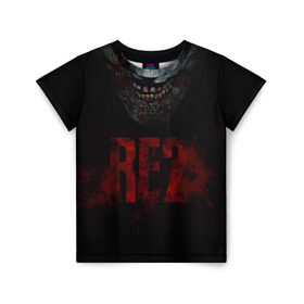 Детская футболка 3D с принтом Resident Evil 2 в Тюмени, 100% гипоаллергенный полиэфир | прямой крой, круглый вырез горловины, длина до линии бедер, чуть спущенное плечо, ткань немного тянется | 2 | 2019 | dark | evil | game | horror | resident | zombie | зомби | зубы | игра | кровь | лого | обитель зла | ужас