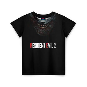 Детская футболка 3D с принтом Resident Evil 2 в Тюмени, 100% гипоаллергенный полиэфир | прямой крой, круглый вырез горловины, длина до линии бедер, чуть спущенное плечо, ткань немного тянется | 2 | 2019 | dark | evil | game | horror | resident | zombie | зомби | зубы | игра | кровь | лого | обитель зла | ужас