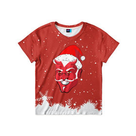Детская футболка 3D с принтом Сатана Санта в Тюмени, 100% гипоаллергенный полиэфир | прямой крой, круглый вырез горловины, длина до линии бедер, чуть спущенное плечо, ткань немного тянется | 2019 |  снег | агрессивный санта | дед мороз | демон | дьявол | злой санта | злость | новогодний | новый год | новый год 2019 | опасность | санта | сантасатана | сатана | снежинки