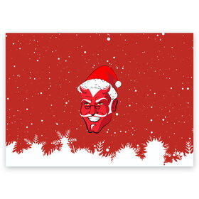 Поздравительная открытка с принтом Сатана Санта в Тюмени, 100% бумага | плотность бумаги 280 г/м2, матовая, на обратной стороне линовка и место для марки
 | Тематика изображения на принте: 2019 |  снег | агрессивный санта | дед мороз | демон | дьявол | злой санта | злость | новогодний | новый год | новый год 2019 | опасность | санта | сантасатана | сатана | снежинки