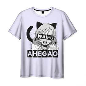 Мужская футболка 3D с принтом Ahegao в Тюмени, 100% полиэфир | прямой крой, круглый вырез горловины, длина до линии бедер | Тематика изображения на принте: ahegao | аниме | ахегао | мульт | мультфильм | сенпай | сэмпай