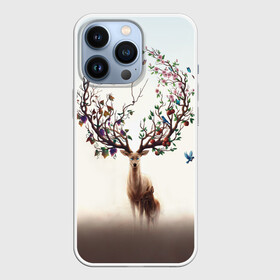 Чехол для iPhone 13 Pro с принтом Олень с ветвями вместо рог в Тюмени,  |  | Тематика изображения на принте: бабочка | волшебство | деревья | лес | листья | оленёнок | природа | птица | сказка | фрукты | цветы