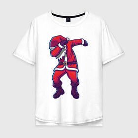 Мужская футболка хлопок Oversize с принтом Dab Santa в Тюмени, 100% хлопок | свободный крой, круглый ворот, “спинка” длиннее передней части | Тематика изображения на принте: 
