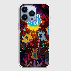 Чехол для iPhone 13 Pro с принтом Night in the Woods (1) в Тюмени,  |  | Тематика изображения на принте: bear | cat | fox | night | night in the woods | woods | кот | лес | лис | медведь | ночь | ночь в лесу