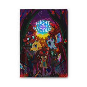 Обложка для автодокументов с принтом Night in the Woods (1) в Тюмени, натуральная кожа |  размер 19,9*13 см; внутри 4 больших “конверта” для документов и один маленький отдел — туда идеально встанут права | Тематика изображения на принте: bear | cat | fox | night | night in the woods | woods | кот | лес | лис | медведь | ночь | ночь в лесу