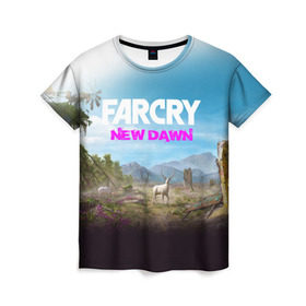 Женская футболка 3D с принтом FAR CRY NEW DAWN в Тюмени, 100% полиэфир ( синтетическое хлопкоподобное полотно) | прямой крой, круглый вырез горловины, длина до линии бедер | Тематика изображения на принте: action | far cry | far cry new dawn | game | gamer | montana | player | shooter | usa | врата эдема | знак | игра | культ | секта | символ | символика | шутер | эдем