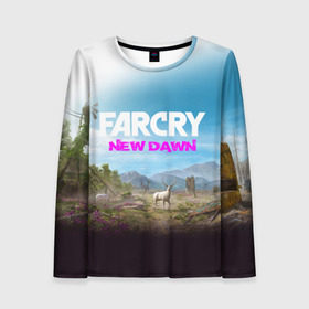 Женский лонгслив 3D с принтом FAR CRY NEW DAWN в Тюмени, 100% полиэстер | длинные рукава, круглый вырез горловины, полуприлегающий силуэт | Тематика изображения на принте: action | far cry | far cry new dawn | game | gamer | montana | player | shooter | usa | врата эдема | знак | игра | культ | секта | символ | символика | шутер | эдем