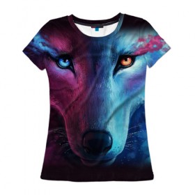 Женская футболка 3D с принтом WOLF в Тюмени, 100% полиэфир ( синтетическое хлопкоподобное полотно) | прямой крой, круглый вырез горловины, длина до линии бедер | hunter | wild | wolf | волк | животные | звери | охотник