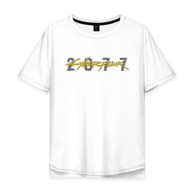 Мужская футболка хлопок Oversize с принтом CYBERPUNK 2077 GOLD в Тюмени, 100% хлопок | свободный крой, круглый ворот, “спинка” длиннее передней части | Тематика изображения на принте: 