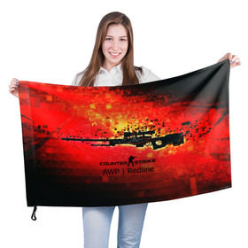 Флаг 3D с принтом cs go:AWP:Red Line  в Тюмени, 100% полиэстер | плотность ткани — 95 г/м2, размер — 67 х 109 см. Принт наносится с одной стороны | awp | counter strike | cyber sport | game | howl | skin | sport | авп | вой | игры | скин