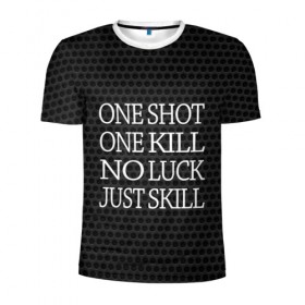 Мужская футболка 3D спортивная с принтом One Shot One Kill в Тюмени, 100% полиэстер с улучшенными характеристиками | приталенный силуэт, круглая горловина, широкие плечи, сужается к линии бедра | counter strike. one shot | cs go | csgo | game | one kill | ван шот | лого | надпись | серый | текст