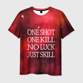 Мужская футболка 3D с принтом One Shot One Kill в Тюмени, 100% полиэфир | прямой крой, круглый вырез горловины, длина до линии бедер | counter strike. one shot | cs go | csgo | game | one kill | ван шот | красный | лого | надпись | текст