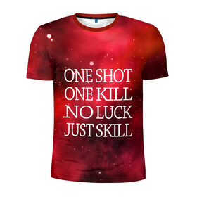 Мужская футболка 3D спортивная с принтом One Shot One Kill в Тюмени, 100% полиэстер с улучшенными характеристиками | приталенный силуэт, круглая горловина, широкие плечи, сужается к линии бедра | counter strike. one shot | cs go | csgo | game | one kill | ван шот | красный | лого | надпись | текст