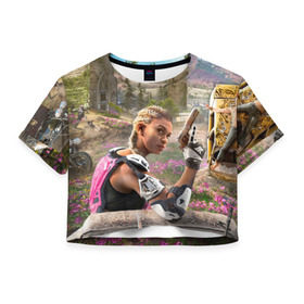 Женская футболка 3D укороченная с принтом Far Cry New Dawn в Тюмени, 100% полиэстер | круглая горловина, длина футболки до линии талии, рукава с отворотами | 