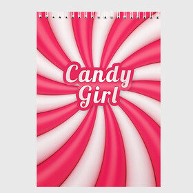 Скетчбук с принтом Candy Girl в Тюмени, 100% бумага
 | 48 листов, плотность листов — 100 г/м2, плотность картонной обложки — 250 г/м2. Листы скреплены сверху удобной пружинной спиралью | вкусняшка | карамель | конфета | милый | няша | розовый | сладкая девочка | сладость