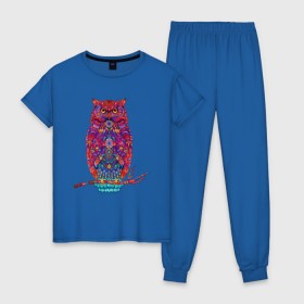 Женская пижама хлопок с принтом Магическая сова в Тюмени, 100% хлопок | брюки и футболка прямого кроя, без карманов, на брюках мягкая резинка на поясе и по низу штанин | 