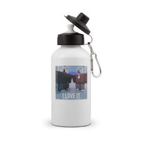 Бутылка спортивная с принтом Kanye West Lil Pump - I Love I в Тюмени, металл | емкость — 500 мл, в комплекте две пластиковые крышки и карабин для крепления | Тематика изображения на принте: 