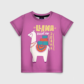 Детская футболка 3D с принтом Lama в Тюмени, 100% гипоаллергенный полиэфир | прямой крой, круглый вырез горловины, длина до линии бедер, чуть спущенное плечо, ткань немного тянется | Тематика изображения на принте: glama | lama | анд | горы | дикое | домашнее | животное | индейци | лама | мех | шерсть