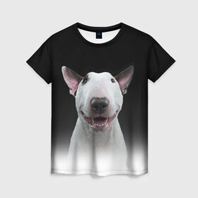 Женская футболка 3D с принтом Oh snap! в Тюмени, 100% полиэфир ( синтетическое хлопкоподобное полотно) | прямой крой, круглый вырез горловины, длина до линии бедер | Тематика изображения на принте: bull terrier | dog |   | бультерьер | собака