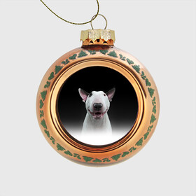Стеклянный ёлочный шар с принтом Oh snap! в Тюмени, Стекло | Диаметр: 80 мм | Тематика изображения на принте: bull terrier | dog |   | бультерьер | собака