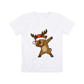 Детская футболка хлопок с принтом Dabbing Deer в Тюмени, 100% хлопок | круглый вырез горловины, полуприлегающий силуэт, длина до линии бедер | 