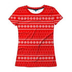 Женская футболка 3D с принтом Рождественский узор в Тюмени, 100% полиэфир ( синтетическое хлопкоподобное полотно) | прямой крой, круглый вырез горловины, длина до линии бедер | 