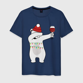 Мужская футболка хлопок с принтом New Year Bear в Тюмени, 100% хлопок | прямой крой, круглый вырез горловины, длина до линии бедер, слегка спущенное плечо. | Тематика изображения на принте: 2019 | дед мороз | дом | елка | желание | животные | зима | кабан | милый | мороз | настроение | новый год | пеппа | подарок | позитив | поросенок | праздник | радость | рождество | санта клаус | свинка