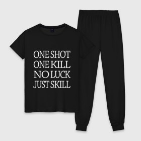 Женская пижама хлопок с принтом One Shot Battlefield в Тюмени, 100% хлопок | брюки и футболка прямого кроя, без карманов, на брюках мягкая резинка на поясе и по низу штанин | Тематика изображения на принте: 2019 | 5 | battlefield | game | logo | one kill | one shot | skill | v