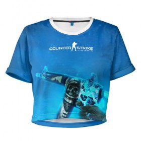 Женская футболка 3D укороченная с принтом CS GO:Desolate Space в Тюмени, 100% полиэстер | круглая горловина, длина футболки до линии талии, рукава с отворотами | awp | counter strike | cyber sport | game | skin | sport | авп | игры | скин