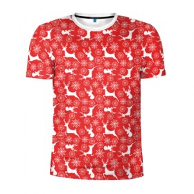 Мужская футболка 3D спортивная с принтом Рождественские Олени в Тюмени, 100% полиэстер с улучшенными характеристиками | приталенный силуэт, круглая горловина, широкие плечи, сужается к линии бедра | Тематика изображения на принте: 