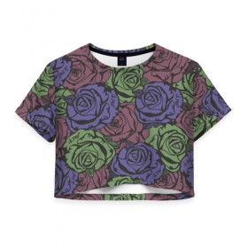 Женская футболка 3D укороченная с принтом Розы Лил Пипа в Тюмени, 100% полиэстер | круглая горловина, длина футболки до линии талии, рукава с отворотами | gus ahr | lil | lil peep | peep | runaway | лилпип | реп | розы | рэп | узор | хип хоп | эмо