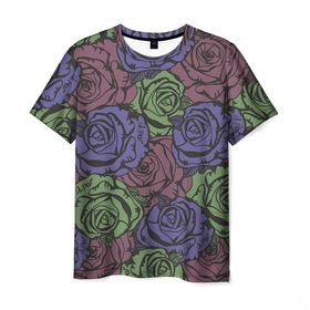 Мужская футболка 3D с принтом Розы Лил Пипа в Тюмени, 100% полиэфир | прямой крой, круглый вырез горловины, длина до линии бедер | Тематика изображения на принте: gus ahr | lil | lil peep | peep | runaway | лилпип | реп | розы | рэп | узор | хип хоп | эмо