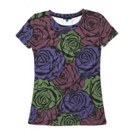 Женская футболка 3D с принтом Розы Лил Пипа в Тюмени, 100% полиэфир ( синтетическое хлопкоподобное полотно) | прямой крой, круглый вырез горловины, длина до линии бедер | gus ahr | lil | lil peep | peep | runaway | лилпип | реп | розы | рэп | узор | хип хоп | эмо
