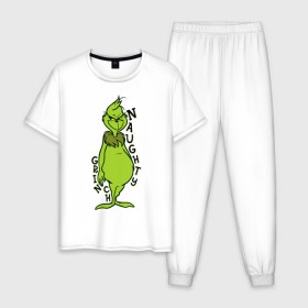 Мужская пижама хлопок с принтом Naughty Grinch в Тюмени, 100% хлопок | брюки и футболка прямого кроя, без карманов, на брюках мягкая резинка на поясе и по низу штанин
 | Тематика изображения на принте: grinch | гринч | новый год | рождество