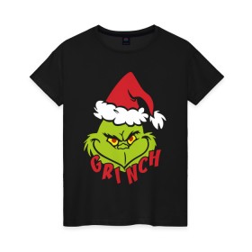 Женская футболка хлопок с принтом Cristmas Grinch в Тюмени, 100% хлопок | прямой крой, круглый вырез горловины, длина до линии бедер, слегка спущенное плечо | Тематика изображения на принте: grinch | гринч | новый год | рождество