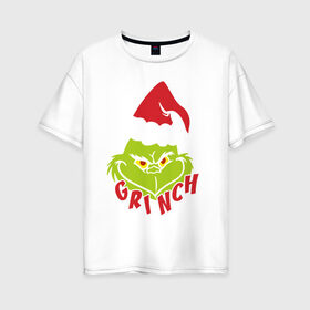 Женская футболка хлопок Oversize с принтом Cristmas Grinch в Тюмени, 100% хлопок | свободный крой, круглый ворот, спущенный рукав, длина до линии бедер
 | Тематика изображения на принте: grinch | гринч | новый год | рождество