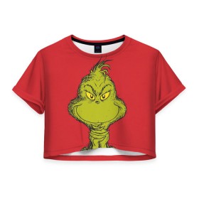 Женская футболка Cropp-top с принтом Grinch в Тюмени, 100% полиэстер | круглая горловина, длина футболки до линии талии, рукава с отворотами | grinch | гринч | новый год | рождество