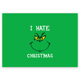 Поздравительная открытка с принтом I hate christmas в Тюмени, 100% бумага | плотность бумаги 280 г/м2, матовая, на обратной стороне линовка и место для марки
 | grinch | гринч | новый год | рождество